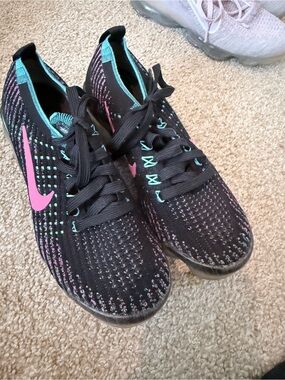 Nike Women’s Flyknit Athletic Sneakers in Black, Pink & Teal
